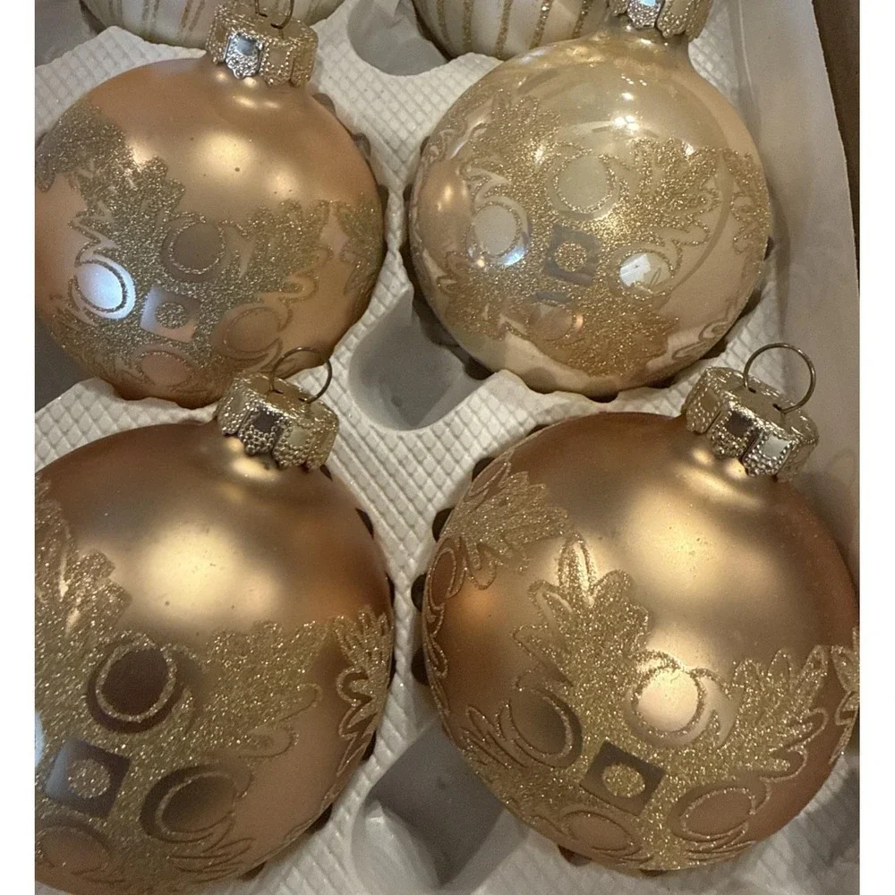 Vintage Gold Glittery Glass Ball‎ Christmas Ornaments Variety Set Of 16 USA